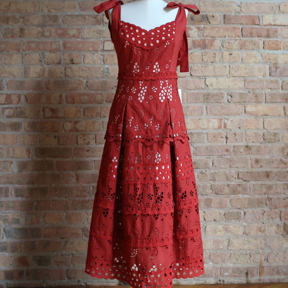 NWT Three Floor Eyelet Midi Dress